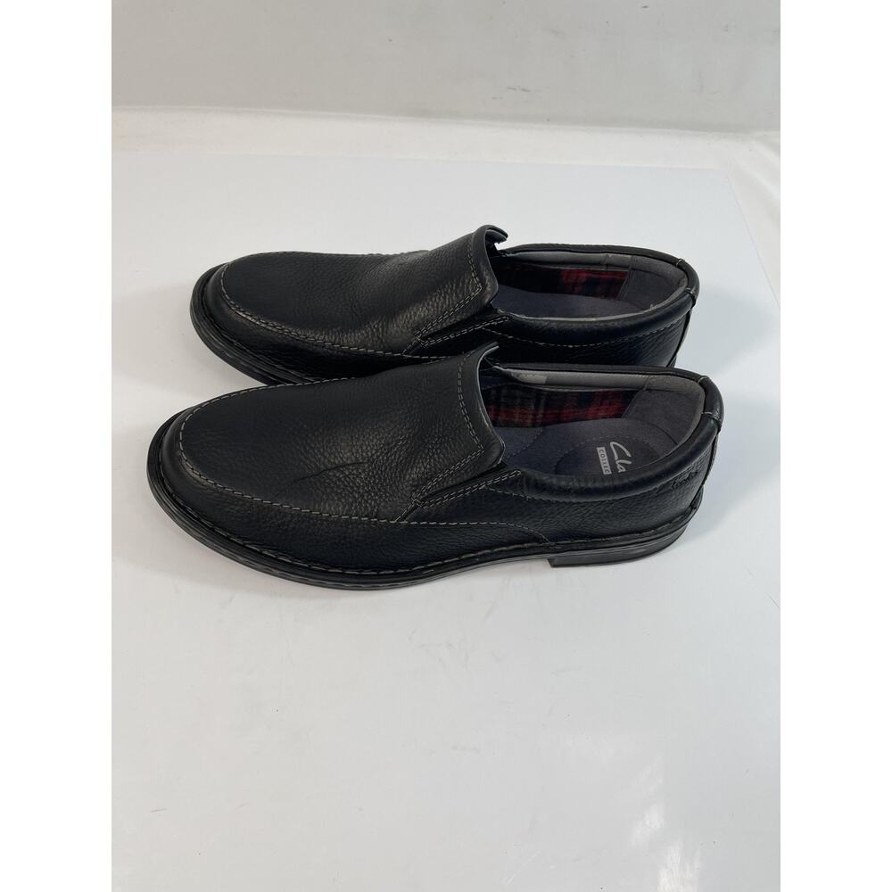 Clarks Shoes Mens Size 9 Black Leather Slip On Loafers Cushion Soft Ortholite